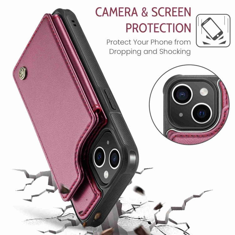 For iPhone 15 CaseMe C22 Card Slots Holder RFID Anti-theft Phone Case(Wine Red) by CaseMe