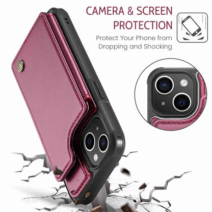 For iPhone 15 CaseMe C22 Card Slots Holder RFID Anti-theft Phone Case(Wine Red) by CaseMe