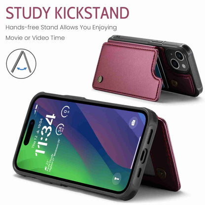 For iPhone 15 CaseMe C22 Card Slots Holder RFID Anti-theft Phone Case(Wine Red) by CaseMe