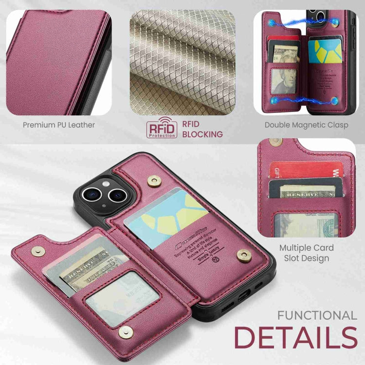 For iPhone 15 CaseMe C22 Card Slots Holder RFID Anti-theft Phone Case(Wine Red) by CaseMe