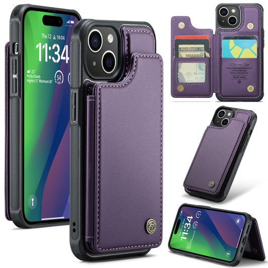 For iPhone 15 CaseMe C22 Card Slots Holder RFID Anti-theft Phone Case(Purple) by CaseMe