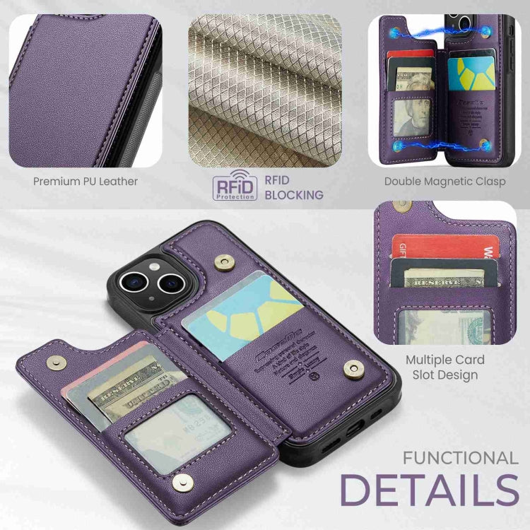 For iPhone 15 CaseMe C22 Card Slots Holder RFID Anti-theft Phone Case(Purple) by CaseMe