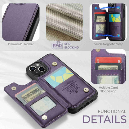 For iPhone 15 CaseMe C22 Card Slots Holder RFID Anti-theft Phone Case(Purple) by CaseMe