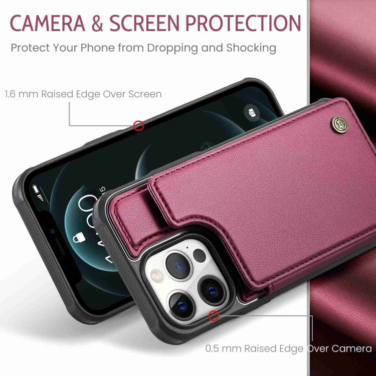 For iPhone 12 Pro Max CaseMe C22 Card Slots Holder RFID Anti-theft Phone Case(Wine Red) by CaseMe
