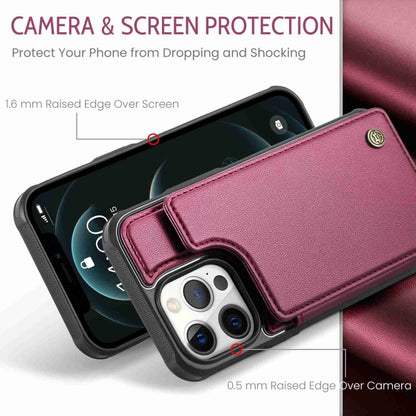 For iPhone 12 Pro Max CaseMe C22 Card Slots Holder RFID Anti-theft Phone Case(Wine Red) by CaseMe