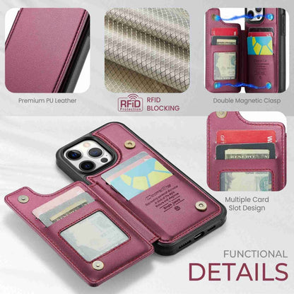 For iPhone 12 Pro Max CaseMe C22 Card Slots Holder RFID Anti-theft Phone Case(Wine Red) by CaseMe
