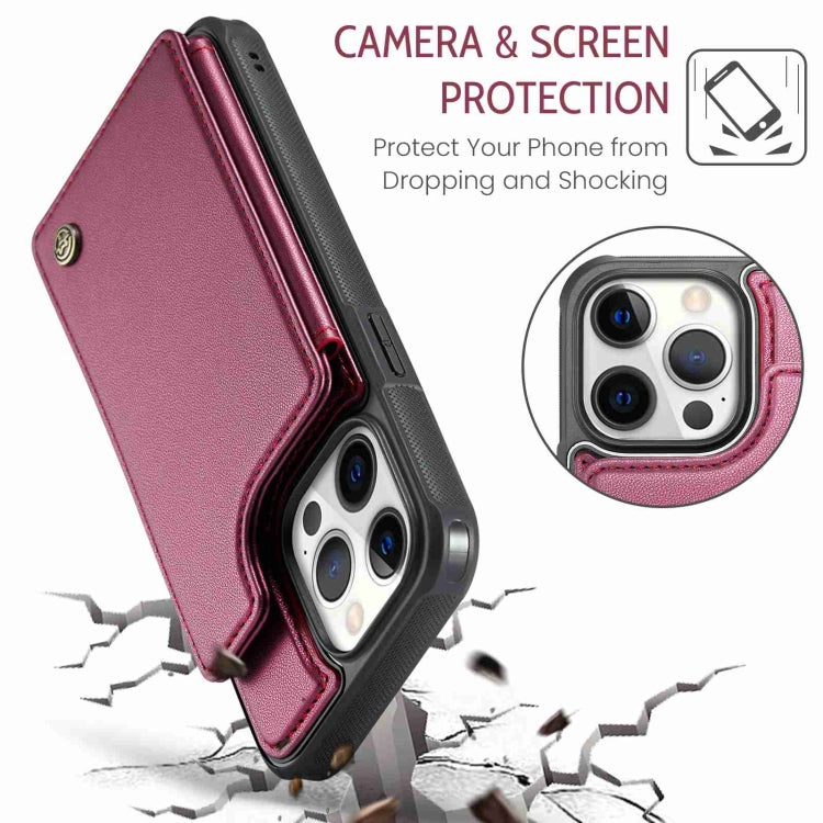 For iPhone 12 Pro Max CaseMe C22 Card Slots Holder RFID Anti-theft Phone Case(Wine Red) by CaseMe