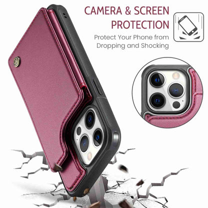 For iPhone 12 Pro Max CaseMe C22 Card Slots Holder RFID Anti-theft Phone Case(Wine Red) by CaseMe