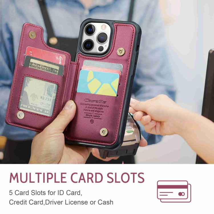 For iPhone 12 Pro Max CaseMe C22 Card Slots Holder RFID Anti-theft Phone Case(Wine Red) by CaseMe