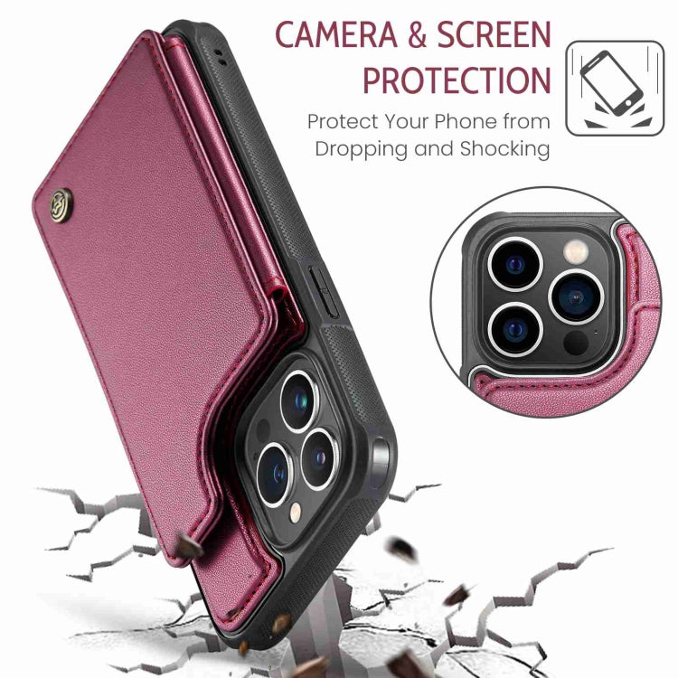 For iPhone 13 Pro CaseMe C22 Card Slots Holder RFID Anti-theft Phone Case(Wine Red) by CaseMe