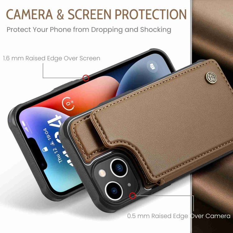 For iPhone 14 CaseMe C22 Card Slots Holder RFID Anti-theft Phone Case(Brown) by CaseMe