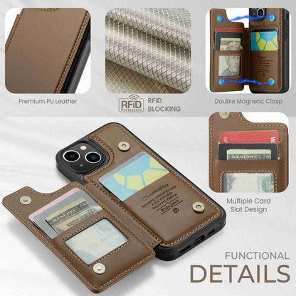 For iPhone 14 CaseMe C22 Card Slots Holder RFID Anti-theft Phone Case(Brown) by CaseMe