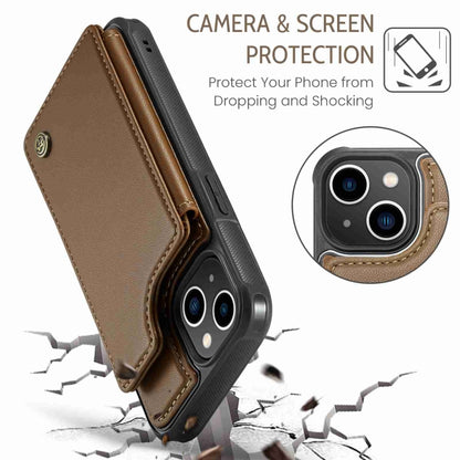 For iPhone 14 CaseMe C22 Card Slots Holder RFID Anti-theft Phone Case(Brown) by CaseMe