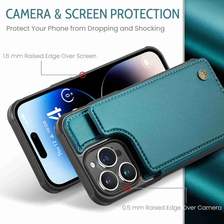 For iPhone 14 Pro CaseMe C22 Card Slots Holder RFID Anti-theft Phone Case(Blue Green) by CaseMe