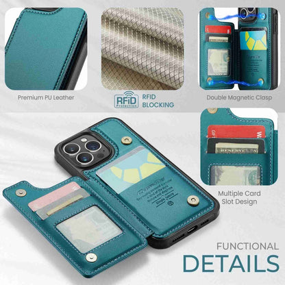 For iPhone 14 Pro CaseMe C22 Card Slots Holder RFID Anti-theft Phone Case(Blue Green) by CaseMe