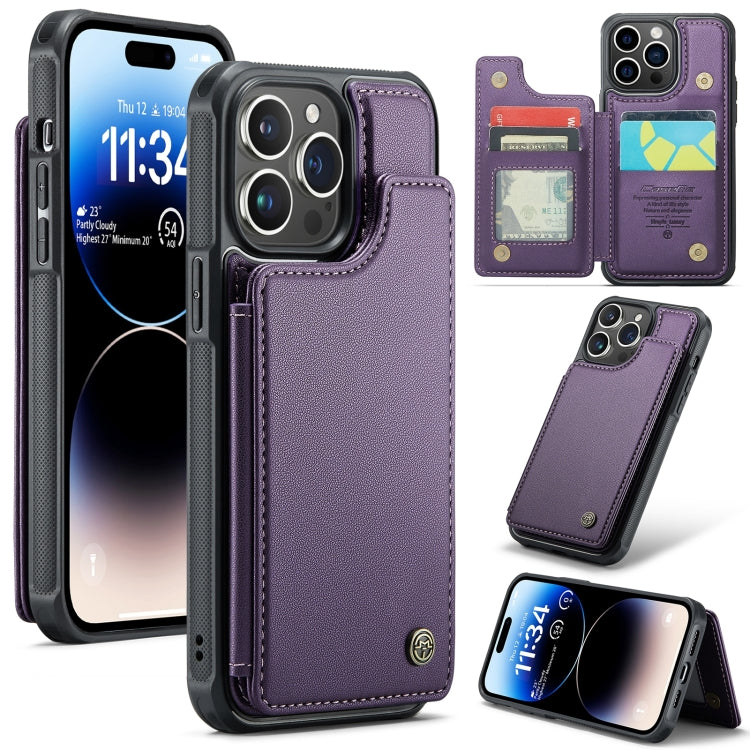 For iPhone 14 Pro CaseMe C22 Card Slots Holder RFID Anti-theft Phone Case(Purple) by CaseMe