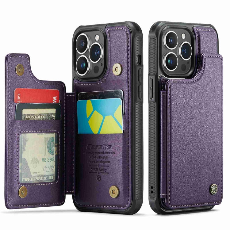 For iPhone 14 Pro CaseMe C22 Card Slots Holder RFID Anti-theft Phone Case(Purple) by CaseMe