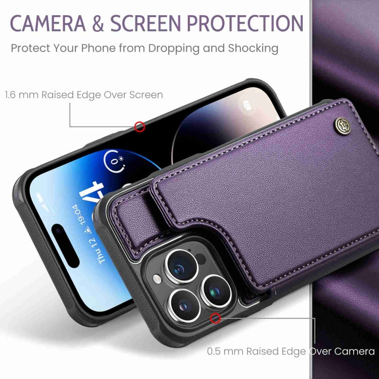 For iPhone 14 Pro CaseMe C22 Card Slots Holder RFID Anti-theft Phone Case(Purple) by CaseMe