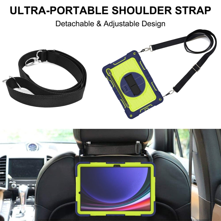 For Samsung Galaxy Tab S9 360 Degree Rotation PC Contrast Silicone Tablet Case(Navy Blue + Yellow Green) by bashfashion