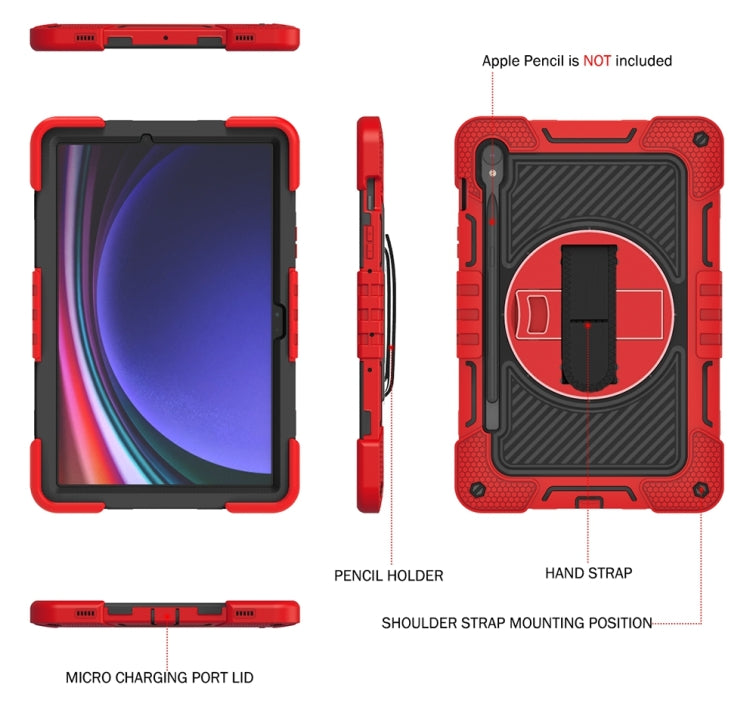 For Samsung Galaxy Tab S9 360 Degree Rotation PC Contrast Silicone Tablet Case(Red + Black) by bashfashion