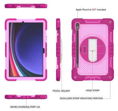 For Samsung Galaxy Tab S9 360 Degree Rotation PC Contrast Silicone Tablet Case(Rose Red + Pink) by bashfashion