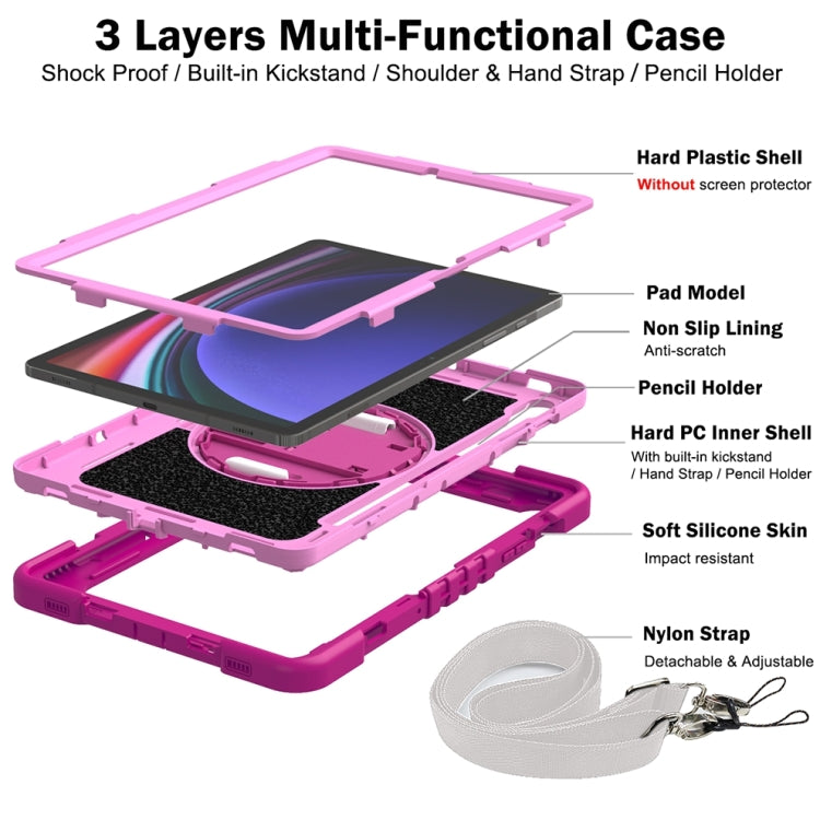 For Samsung Galaxy Tab S9 360 Degree Rotation PC Contrast Silicone Tablet Case(Rose Red + Pink) by bashfashion