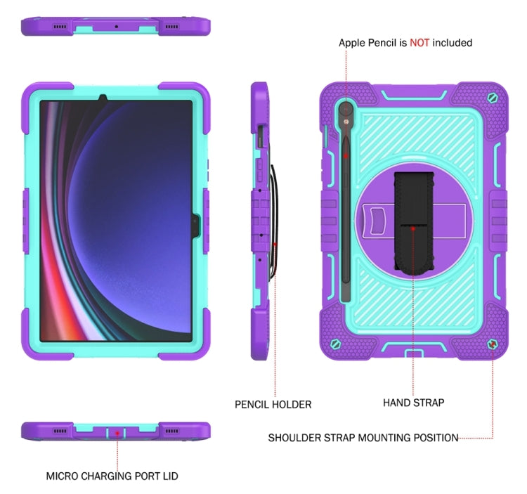 For Samsung Galaxy Tab S9 360 Degree Rotation PC Contrast Silicone Tablet Case(Purple + Mint Green) by bashfashion