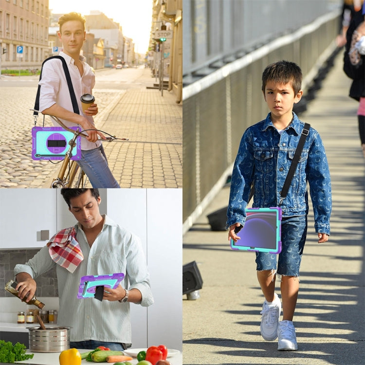 For Samsung Galaxy Tab S9 360 Degree Rotation PC Contrast Silicone Tablet Case(Purple + Mint Green) by bashfashion