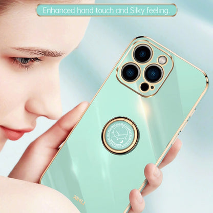 For iPhone 15 Pro Max XINLI Straight Edge 6D Electroplate TPU Phone Case with Ring Holder(White) by XINLI