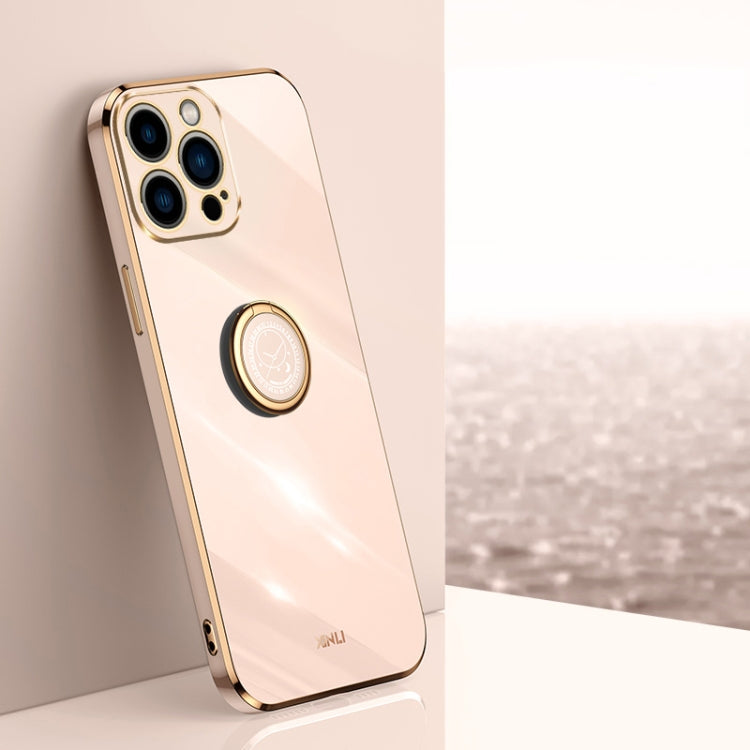 For iPhone 15 Pro Max XINLI Straight Edge 6D Electroplate TPU Phone Case with Ring Holder(Pink) by XINLI