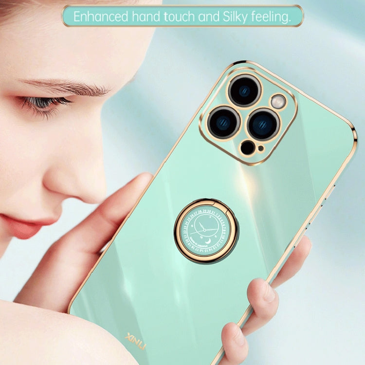 For iPhone 15 Pro XINLI Straight Edge 6D Electroplate TPU Phone Case with Ring Holder(Cherry Purple) by XINLI