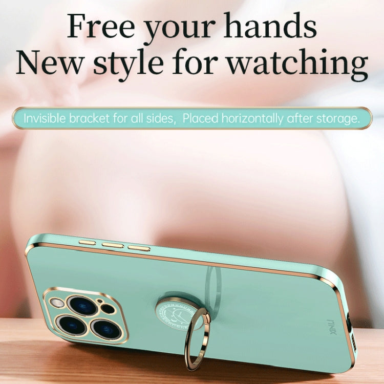 For iPhone 15 Pro XINLI Straight Edge 6D Electroplate TPU Phone Case with Ring Holder(Hawthorn Red) by XINLI