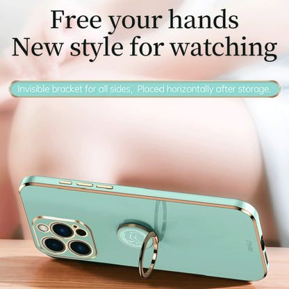 For iPhone 15 Pro XINLI Straight Edge 6D Electroplate TPU Phone Case with Ring Holder(Mint Green) by XINLI