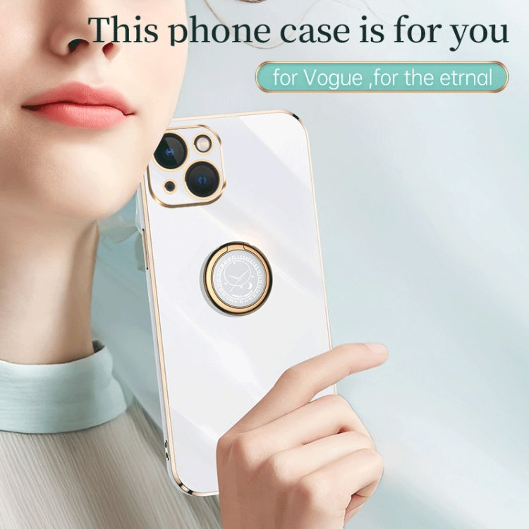 For iPhone 15 Plus XINLI Straight Edge 6D Electroplate TPU Phone Case with Ring Holder(Mint Green) by XINLI
