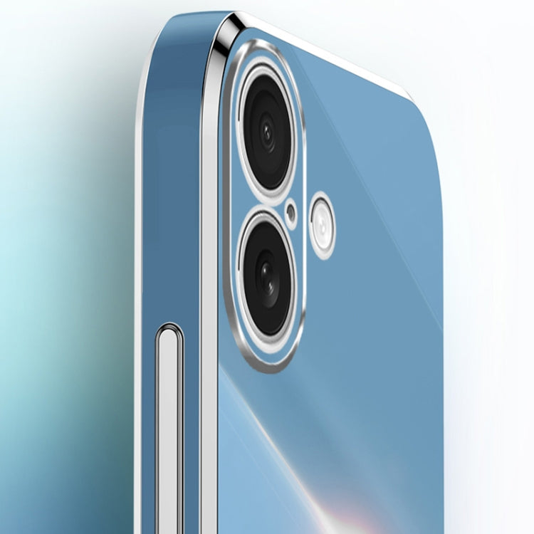 For iPhone 16 Plus XINLI Straight Edge 6D Electroplate TPU Phone Case with Ring Holder(Celestial Blue) by XINLI