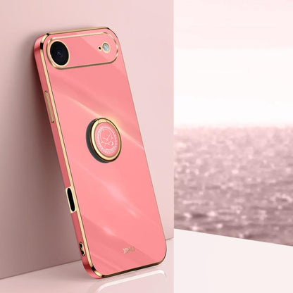 For iPhone Air XINLI Straight Edge 6D Electroplate TPU Phone Case with Ring Holder(Hawthorn Red) by XINLI