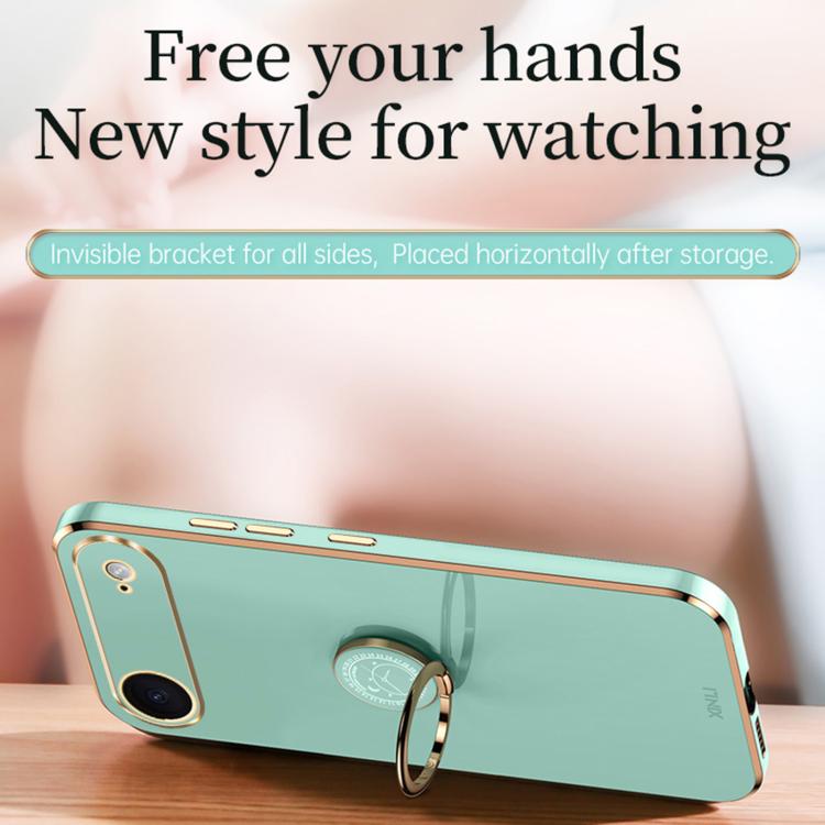 For iPhone Air XINLI Straight Edge 6D Electroplate TPU Phone Case with Ring Holder(Mint Green) by XINLI