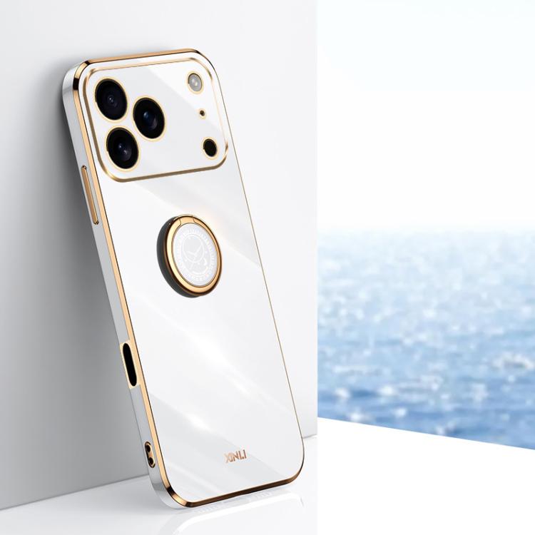 For iPhone 17 Pro Max XINLI Straight Edge 6D Electroplate TPU Phone Case with Ring Holder(White) by XINLI