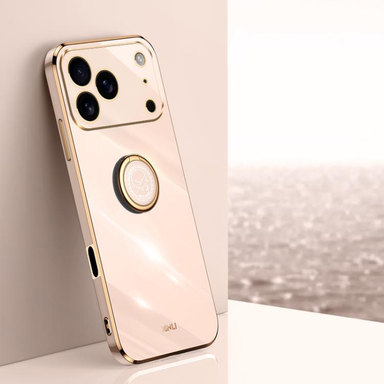 For iPhone 17 Pro Max XINLI Straight Edge 6D Electroplate TPU Phone Case with Ring Holder(Pink) by XINLI