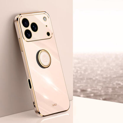 For iPhone 17 Pro Max XINLI Straight Edge 6D Electroplate TPU Phone Case with Ring Holder(Pink) by XINLI