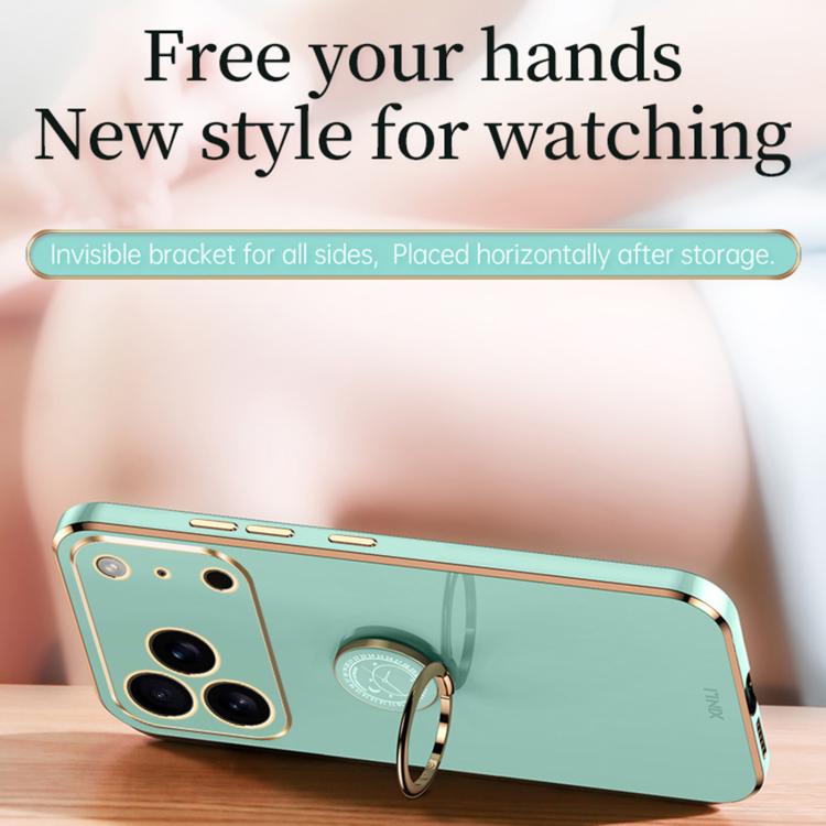 For iPhone 17 Pro Max XINLI Straight Edge 6D Electroplate TPU Phone Case with Ring Holder(Mint Green) by XINLI