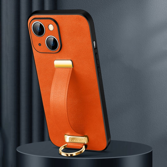 For iPhone 15 SULADA Tide Cool Series PC + Leather Texture Skin Feel Phone Case(Orange) by SULADA