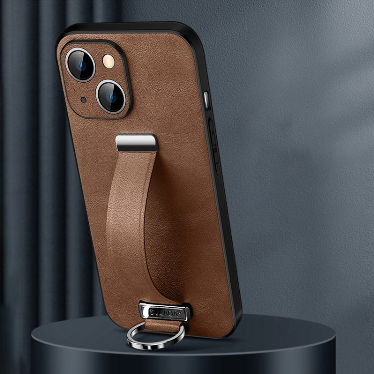 For iPhone 15 Plus SULADA Tide Cool Series PC + Leather Texture Skin Feel Phone Case(Brown) by SULADA