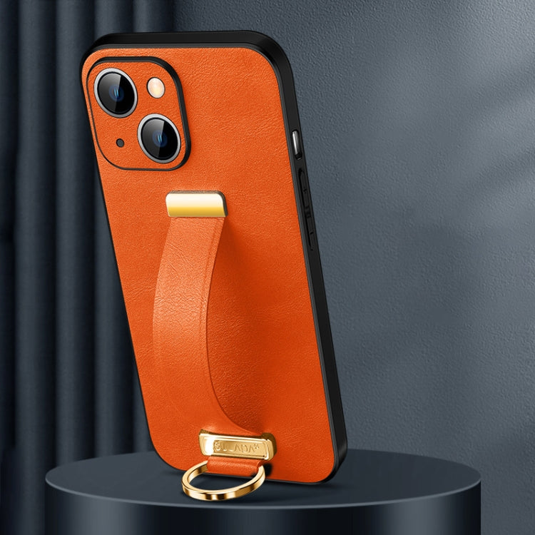 For iPhone 15 Plus SULADA Tide Cool Series PC + Leather Texture Skin Feel Phone Case(Orange) by SULADA