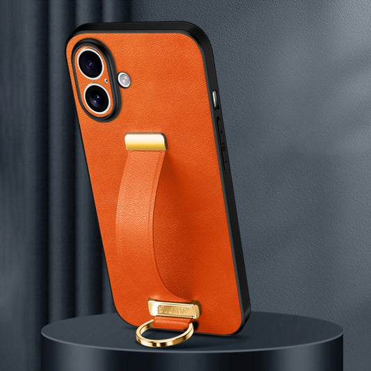 For iPhone 16 Plus SULADA Tide Cool Series PC + Leather Texture Skin Feel Phone Case(Orange) by SULADA