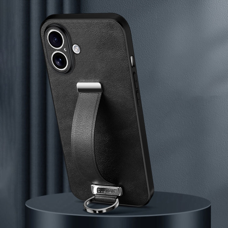 For iPhone 16 SULADA Tide Cool Series PC + Leather Texture Skin Feel Phone Case(Black) by SULADA
