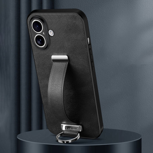 For iPhone 16 SULADA Tide Cool Series PC + Leather Texture Skin Feel Phone Case(Black) by SULADA