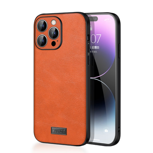 For iPhone 15 Pro SULADA Shockproof TPU Hybrid Handmade Leather Phone Case(Orange) by SULADA