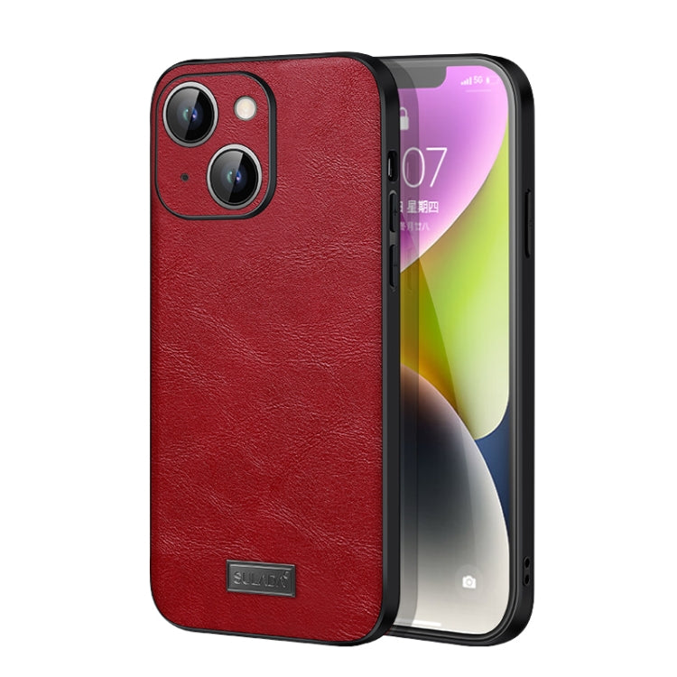 For iPhone 15 Plus SULADA Shockproof TPU Hybrid Handmade Leather Phone Case(Red) by SULADA