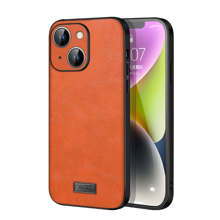 For iPhone 15 SULADA Shockproof TPU Hybrid Handmade Leather Phone Case(Orange) by SULADA
